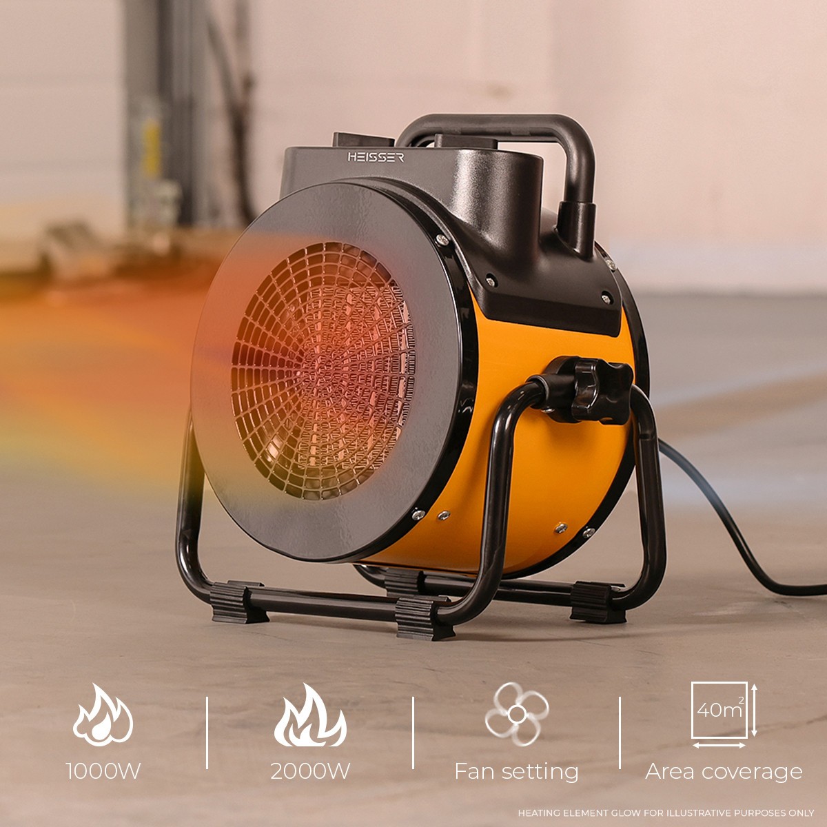2KW Portable PTC Ceramic Fan Heater Industrial Heater Thermostat Low Energy