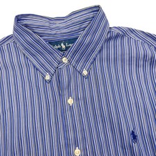 Polo Ralph Lauren Men's Large Custom Fit Blue Striped Preppy Long Sleeve Shirt