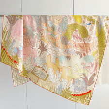 100 Mulberry Silk 53'' Square Scarf Women Neckerchief Wrap Yellow animals Print