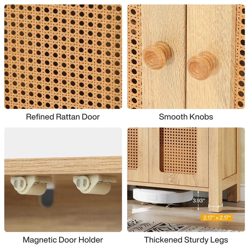 Rattan Sideboard Buffet Cabinet with 4 Doors Kitchen Storage For Living Room - Image 3 of 4