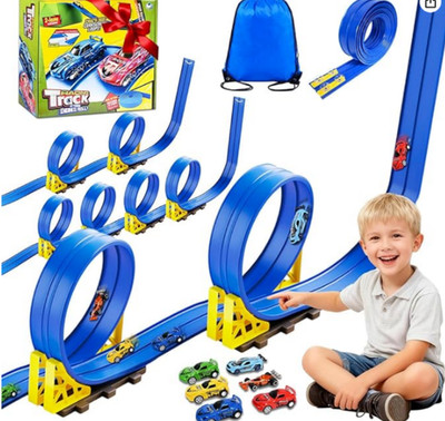 Kinder Auto Rennbahn Set mit 6 Autos, 5M flexible Strecken Rennstreckenset DE
