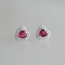 2Ct Heart Cut Lab Created Red Ruby Women's Stud Earrings 14K White Gold Plated