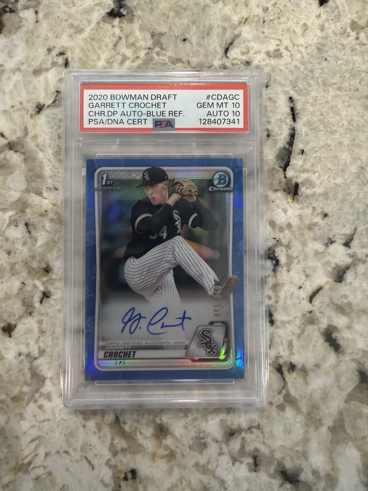2020 BOWMAN DRAFT CHROME #CDAGC GARRETT CROCHET CHR.DP AUTO-BLUE REF. PSA 10/10
