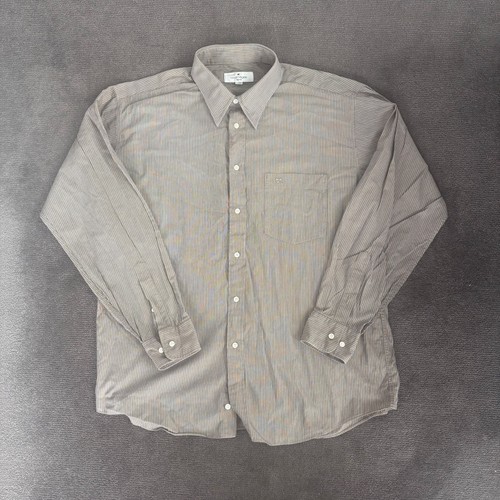 Courrèges, Vintage Courreges Homme Mens L Extra Large Taupe Striped Dress Shirt Long Sleeve