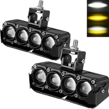Motorcycle Fog Lights 80W 8000LM Dual Color White Amber Driving Auxiliary Pods