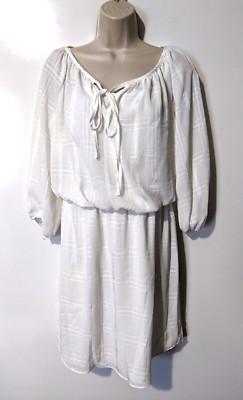 Chaps Women's 3/4 Sleeve Dress Sz S White Color 100% Polyester Attached Liner