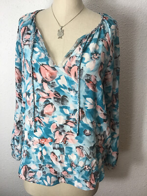 Rebecca Taylor Womens Silk Floral Collarless Blouse Size 8