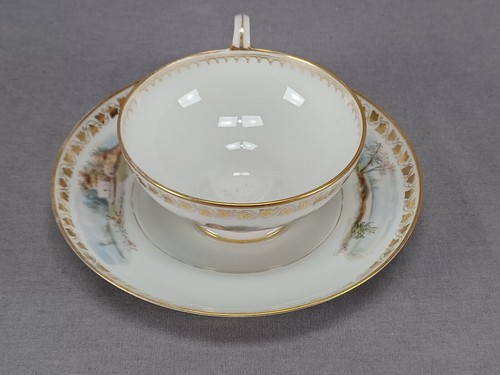 Sevres Hand Painted Watteau Scene & Gold Ivy Leaf Footed Tea Cup & Saucer C - 第 2/18 張圖片