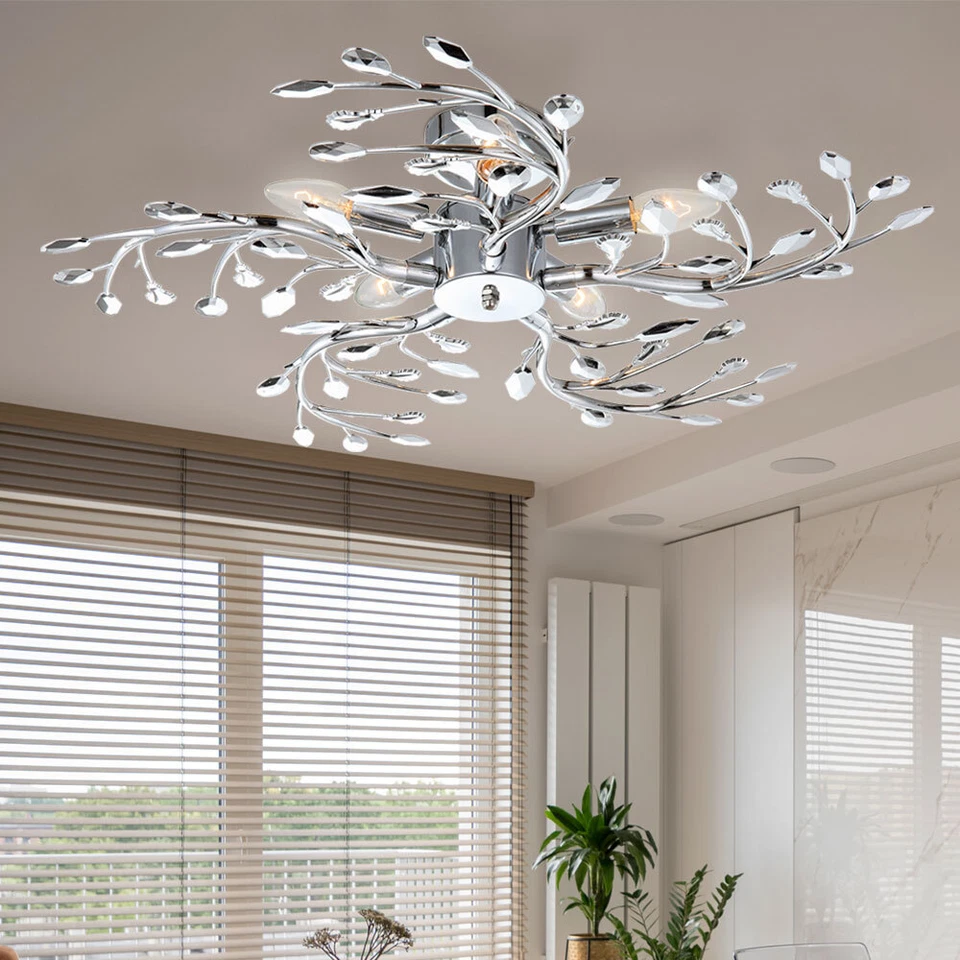 LED Plafoniera Lampada Luce Sala da Pranzo Soggiorno Fiori Cromo 5 Fiamma - Immagine 3 di 4