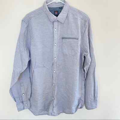 Ocean Current Button Up Dress Shirt Long Sleeve Gray Black 100% Cotton Large