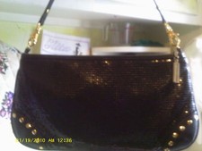 Whiting & Davis Black Mesh Evening Bag  Gold Studs Wristlet Boho Chic Med Size