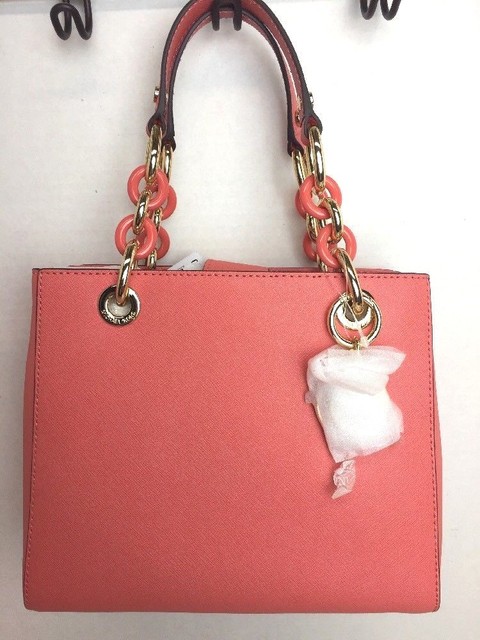 Michael Kors Cynthia Pink Grapefruit Small NS Leather ...