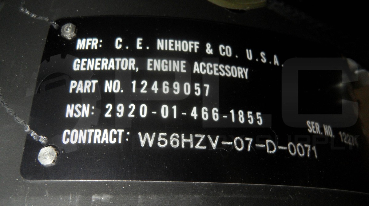 NEW C.E. NIEHOFF 2920-01-466-1855 GENERATOR W/ 76761-N3118