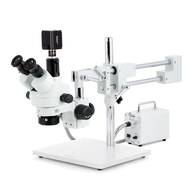 AmScope 7X-45X Trinocular Stereo Microscope 8MP HDMI/WiFi/LAN Camera+LED Fiber
