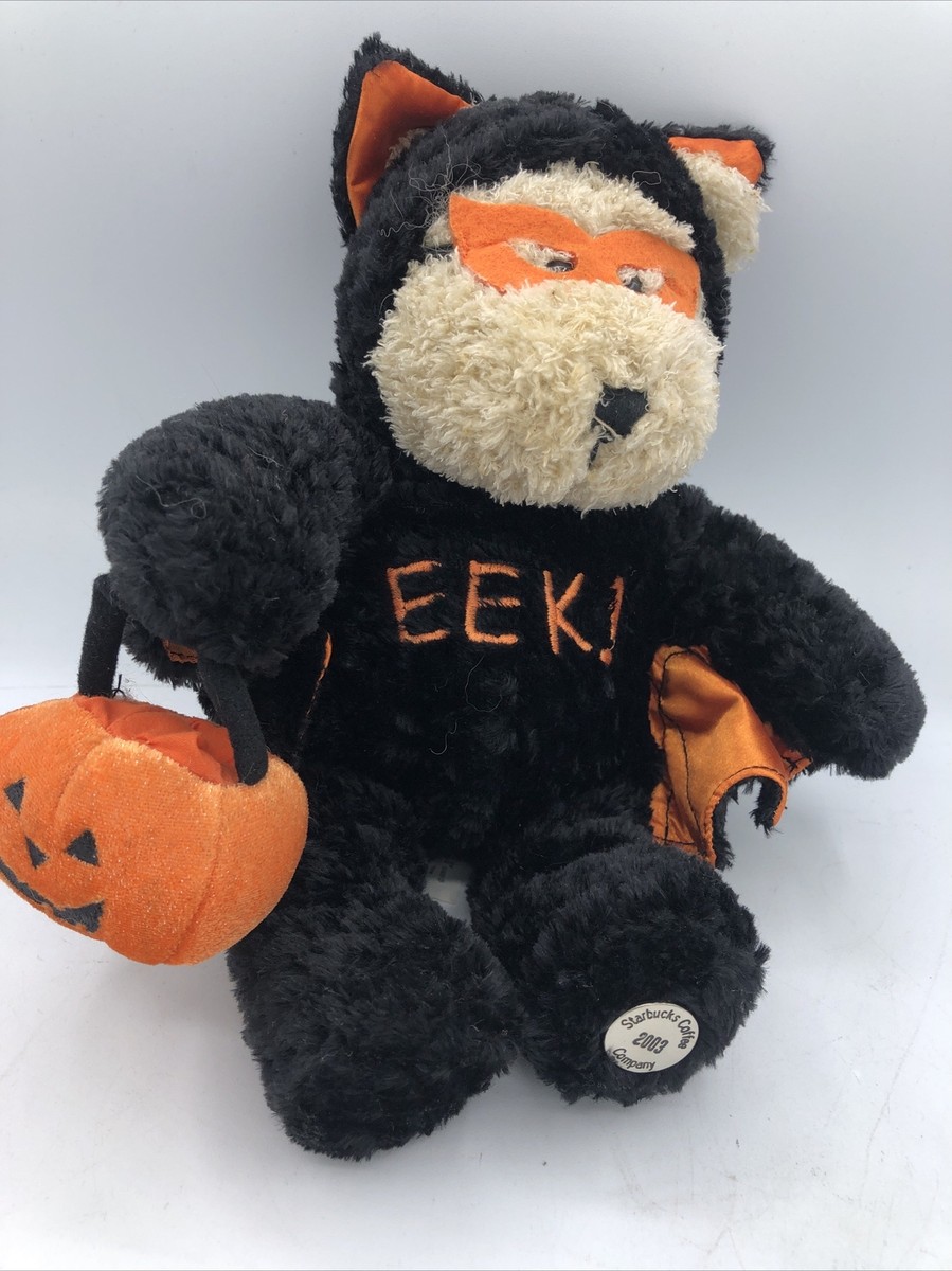 Halloween Starbucks Bearista Bear 2003 Bat Cape EEK Black Orange