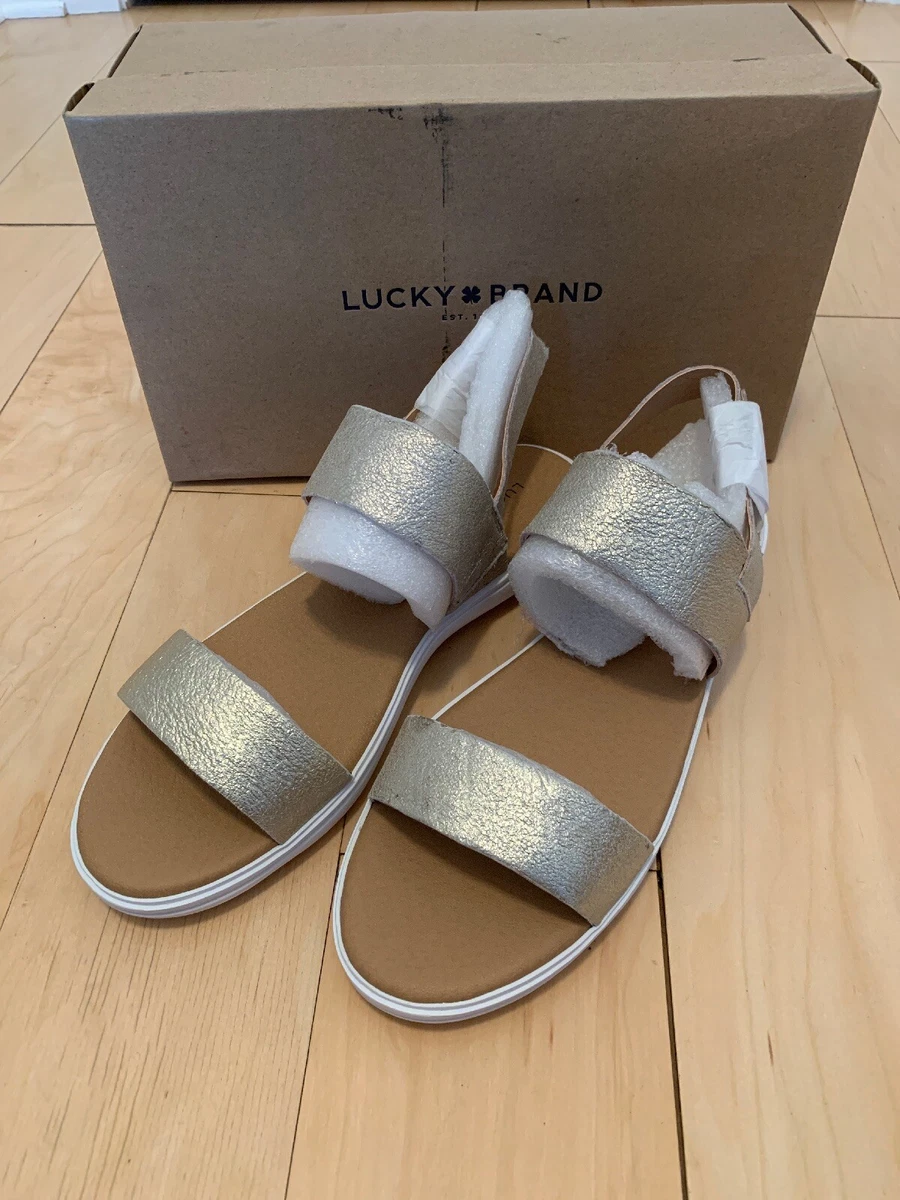 Lucky Brand Madgey Sandals Womens Sz 9M Washed Gold Slingback Shoes