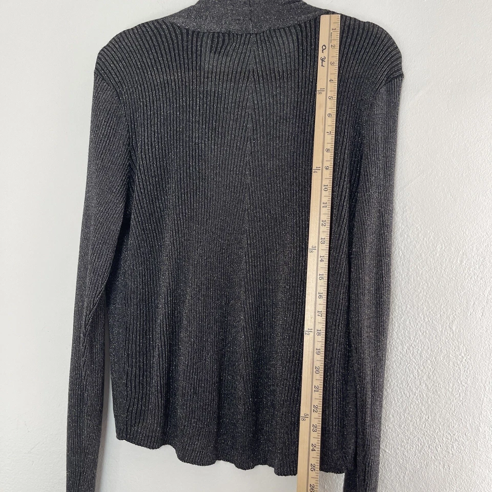 Cárdigan Verve Ami Para Mujer Pequeño Negro Dorado Brillante Metálico Suéter Abierto NUEVO Foto 3 de 4