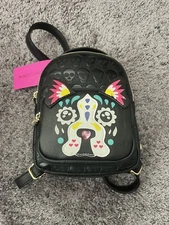 Betsey Johnson Halloween Backpack Mini Bag Purse XOBAYBEE Black Sugar Skulls NEW