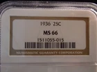 1936 Washington Silver Quarter NGC MS66
