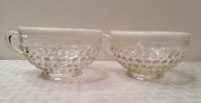 2 Vtg White Opalescent Hobnail Cups 4.5 X 2 In. Anchor Hocking Or Fenton 78