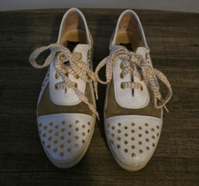 Stuart Weitzman Mesh White Sneakers with Gold Accents Size 7