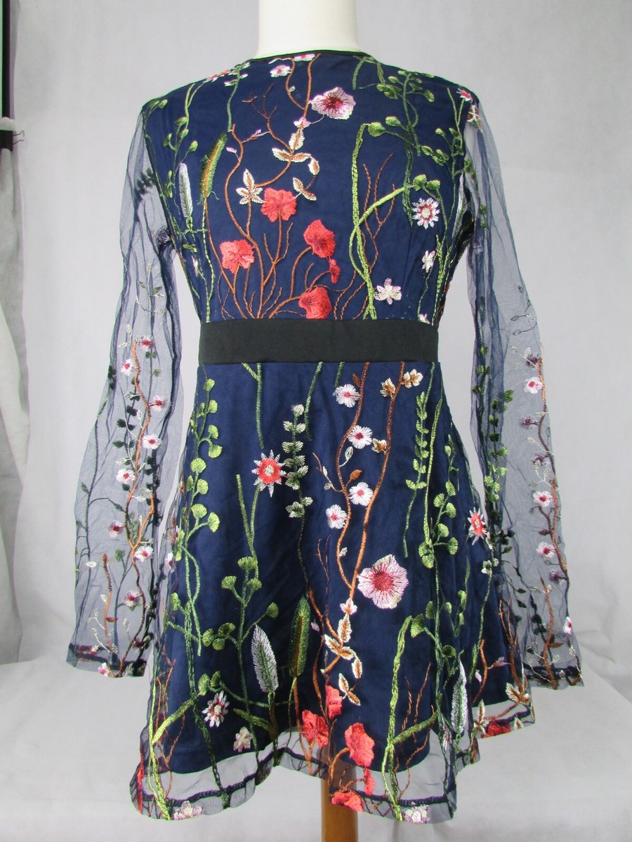 Zaful Womens Dress Embroidered Flare Sleeve Mini Size L