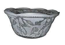 Frosted Glass Serving Bowl Embossed Flowers, Vines, Leaves