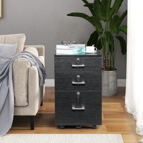 Filing Cabinet with Storage 3 Drawer File Cabinet Organizer with Lock Black - Picture 2 of 10