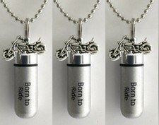 Set of 3 "Born To Ride" Motorcycle CREMATION URNS w/Pouches, Chains, Fill Kit