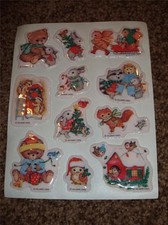 11-Vintage Hallmark Christmas Puffy Sticker 1 Sheet 1980's Padded Raised NWOP