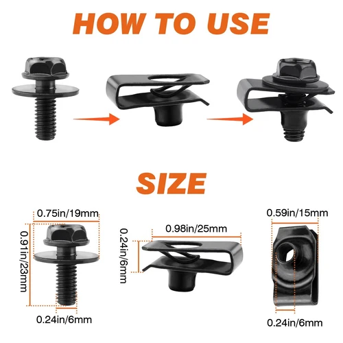 Body Bolts & U-nut Clips For Ford - M6 Engine Under Cover Splash Shield Guard - Bild 7 von 11