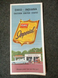 Vintage ATLANTIC Imperial OHIO- INDIANA Highway Road Gas Station Travel Map 1964