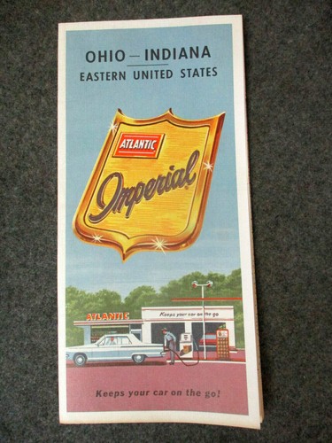 Vintage ATLANTIC Imperial OHIO- INDIANA Highway Road Gas Station Travel Map 1964