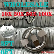 100X Wholesale Lot USB Cable 3/6Ft For Apple iPhone 14 13 12 11 8 6 Charger Cord