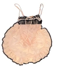 SUGAR THRILLZ Peach Silky Sheer Black Lace Trim Nightie Womens