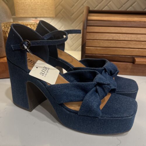 a.n.a. Women’s Holland Platform Heeled Sandals- NWT- Slingback- Size 11- Denim