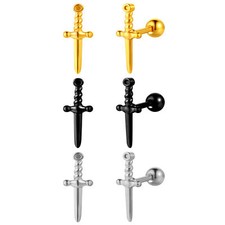 3Pairs Stainless Steel Cross Ear Stud Earrings For Men Women Screw Back US
