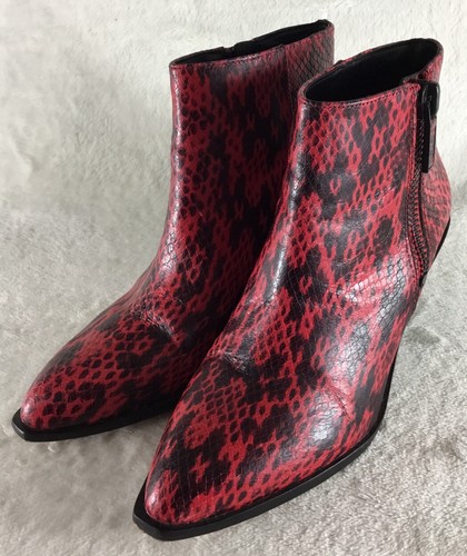 1. State Kipp Wedge Bootie Women 7M Red Black Leather Snake Print Ankle Zip Boot
