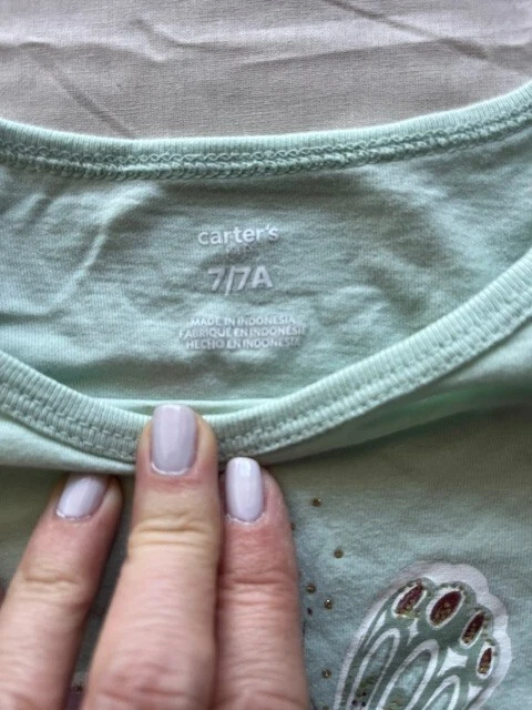 Carter's Butterfly Size 7 A Tee Shirt Top Girls Short Sleeve Light Green - Image 3 of 4