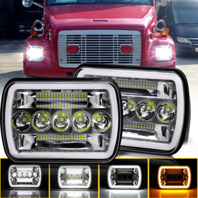 Pair 7X6'' 5X7 LED Headlights For Freightliner FL50 FL60 FL70 FL80 MT35 MT45 MT55
