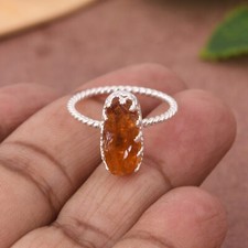 Sterling Silver Twisted Band Ring With Rough Citrine Gemstone Healing Jewelry