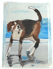 Original 1997 Signed ROBERT ANDREW PARKER Gouache Illustration Painting of a Dog