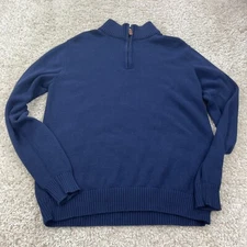 hope & henry mens large pullover over sweater quarter zip up blue knit 