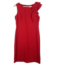Calvin Klein Red Ruffle Sheath Cocktail Dress Size 8 Business Career
