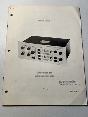 Advent Model 100 Noise Reduction Unit Service Manual Original OEM ...