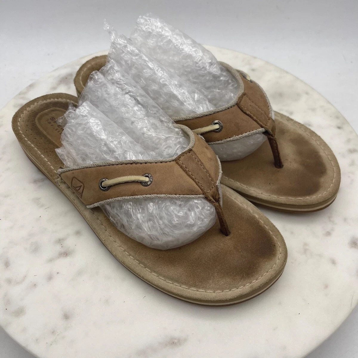 Sperry Top Sider Sandals Womens Size 7 Brown Leather Flip Flop Sandals  9814834