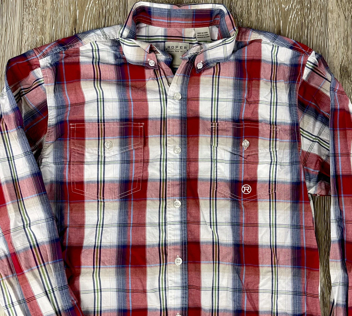 Roper Boys Red Plaid Button Down Long Sleeve shirt Youth siz XL 16 18