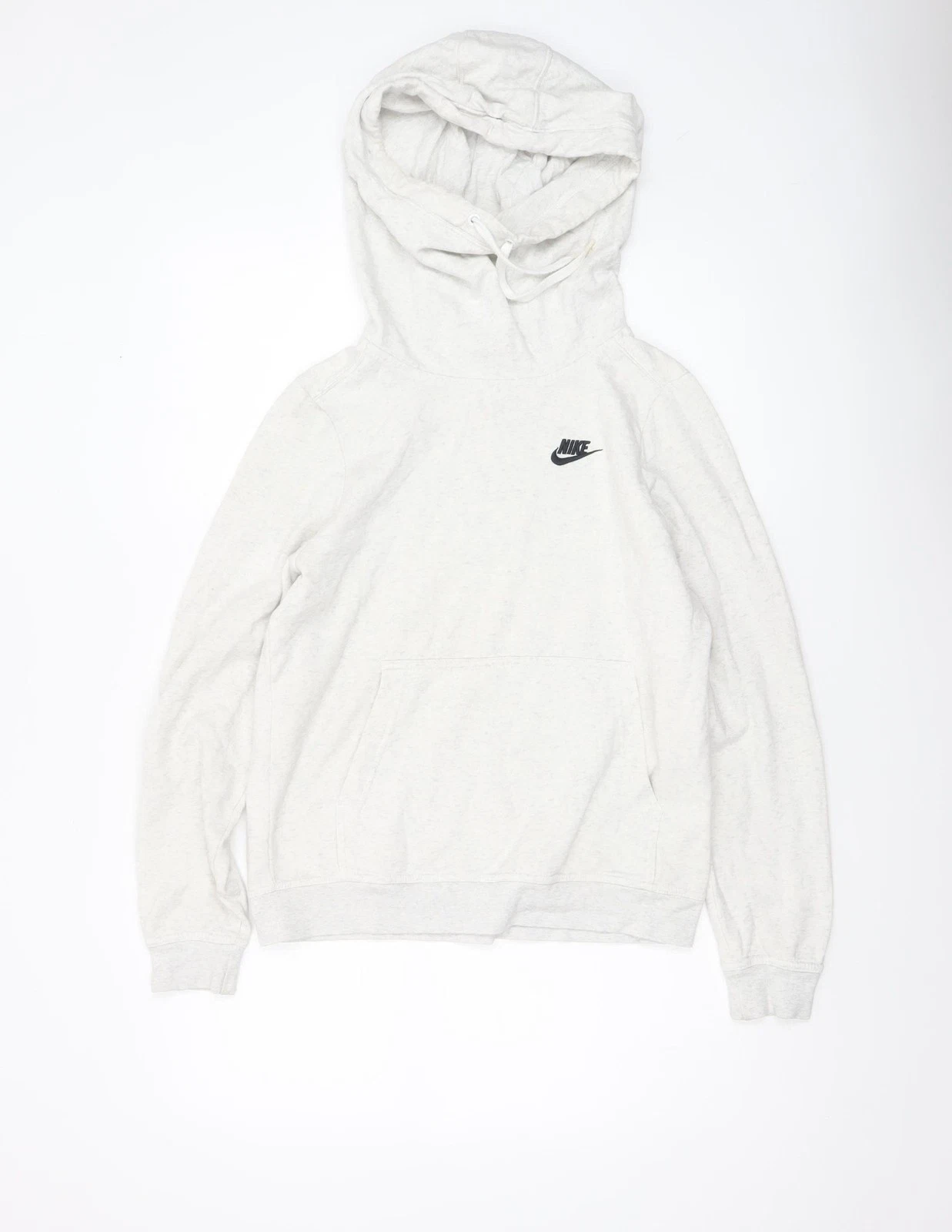 Nike Women's Beige Small Pullover Hoodie with Logo and Kangaroo Pocket