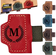 Custom Bookmark with Pen Holder with 26 Letters Personalized Magnetic Leather 