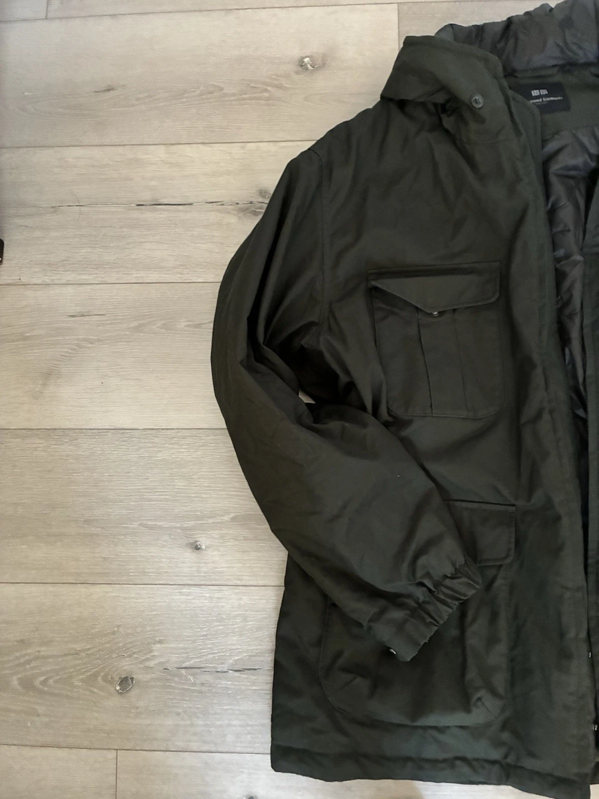 Uniqlo x Engineered Garments PUFFTECH Utility Parka Jacket Mens XL Olive Green - product detail image 2